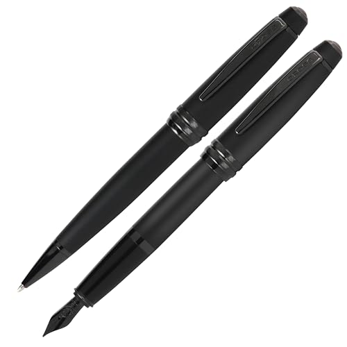 Cross Bailey Kugelschreiber und Füllfederhalter Geschenkset (Strich- bzw. Federstärke M, Schreibfarbe schwarz) Mattschwarz von Cross