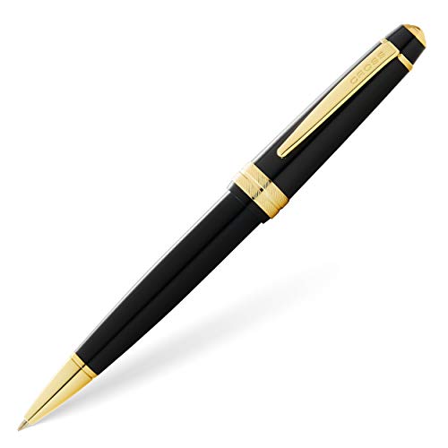 Cross Bailey Light Kugelschreiber (Strichstärke F, Schreibfarbe: schwarz, inkl. Geschenkverpackung) Schwarz-Lack mit goldfarbenen Beschlägen von Cross