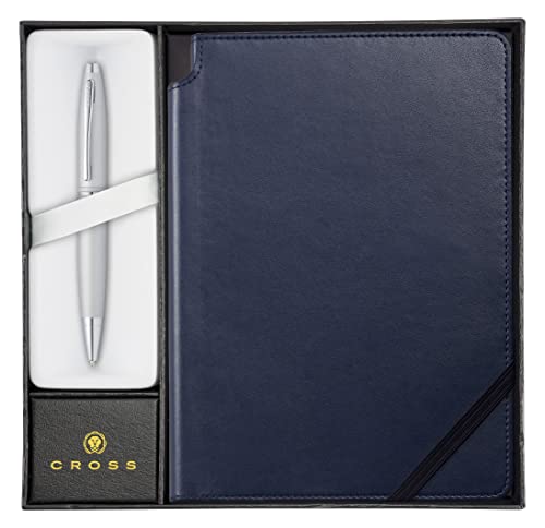 Cross Calais Kugelschreiber (Drehmechanik, mit blauem Journal Notizbuch als Geschenkset) Satin-Chrom von Cross