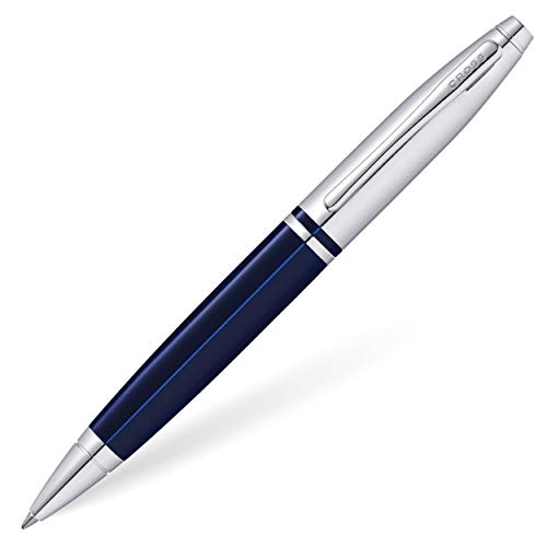 Cross Calais Kugelschreiber (Drehmechanik, Strichstärke M, Schreibfarbe: schwarz, inkl. Geschenkbox) Blau-Lack/Chrom, 1 Stück (1er Pack) von Cross