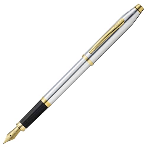 Cross Century II Füllfederhalter (23-Karat-Goldplattiert, F-Feder, Schreibfarbe schwarz, inkl. Premium Geschenkverpackung) chrom goldplattiert von Cross