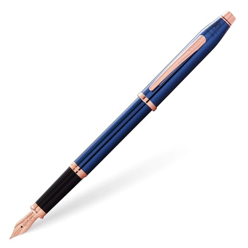Cross Century II Füllfederhalter (F-Feder, Schreibfarbe schwarz, inkl. Premium Geschenkverpackung) Transluzent Blaulack/Rosé Gold von Cross