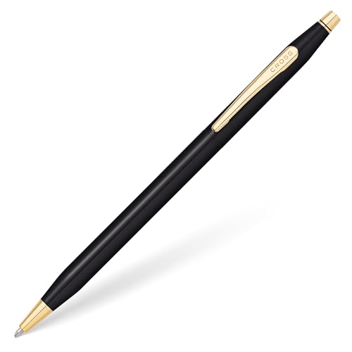 Cross Classic Century Kugelschreiber (Strichstärke M, Schreibfarbe: schwarz, nachfüllbar, inklusiv Premium Geschenkbox) schwarz glänzend - goldplattiert von Cross