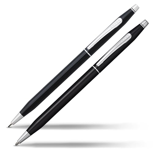 Cross Classic Century Kugelschreiber und Bleistift Set (Strichstäke M und 0,7 mm, nachfüllbar, inkl. Premium Geschenkbox) schwarz-Lack chromplattiert von Cross