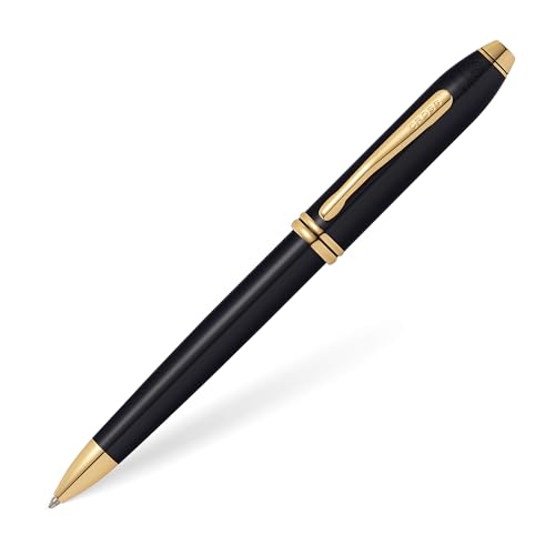 Cross Townsend Kugelschreiber (Strichstärke M, Schreibfarbe: schwarz, nachfüllbar, inkl. Luxus Geschenkbox) Schwarz-Lack/ goldplattiert von Cross