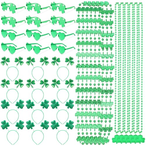 Crowye 36-teiliges St. Patricks Day Partygeschenk-Set mit 12 Kleeblatt-Gläsern, 12 St. Patricks Day-Halsketten, 12 Stirnbänder für Erwachsene, Party-Dekoration (Kleeblatt) von Crowye