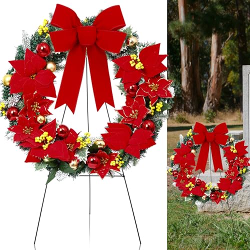 Crowye 61 cm große Friedhofskränze für Gräber mit 76,2 cm Kranz, Staffelei, Ständer, Dekoration, rote Schleifen, WeihnachtsGrabstein, Dekoration für Gedenkdekoration, Weihnachtssterne Crowye 61 cm große Friedhofskränze für Gräber mit 76,2 cm Kranz, Staffelei, Ständer, Dekoration, rote Schleifen, WeihnachtsGrabstein, Dekoration für Gedenkdekoration, Weihnachtssterne von Crowye