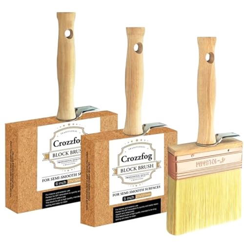 Crozzfog Deckpinsel, 3 Stück, Blockpinsel in 3 Größen, (10,2 cm, 12,7 cm, 15,2 cm), Fleckenpinsel für Holz, Zaunpinsel, Deckfleckenapplikator, Holzbeizenpinsel, großer Pinsel, Pinsel für Wand von Crozzfog