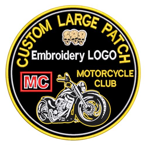 10 STÜCKE benutzerdefinierte personalisierte Motorrad Rocker Rücken große Größe gestickte Logo Rocker Patches mehrfarbige Rider Club Custom Jacke Patches für Weste, Jacken, Jeansjacke Bügel auf (28cm) von Crrrpatch