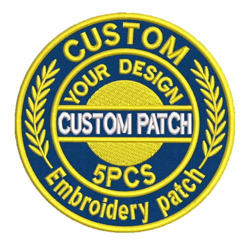 Benutzerdefinierte 5pcs Stickerei Patches personalisiertes Design dekorative Patches für Hüte Rucksäcke Jacken Kleidung Mützen Weste Militäruniformen Aufbügeln, Annähen, Klettverschluss (9cm) von Crrrpatch