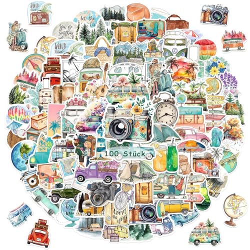 100 Stück Reisen im Freien Sticker Set, Wasserfeste Langlebige Klein aufkleber für Camping, Koffer, Scrapbook, Skateboard, Laptops, Fotoalben, Auto für Jugendliche Erwachsene 100 Stück Reisen im Freien Sticker Set, Wasserfeste Langlebige Klein aufkleber für Camping, Koffer, Scrapbook, Skateboard, Laptops, Fotoalben, Auto für Jugendliche Erwachsene von Crrynuo