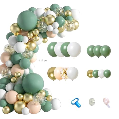 117-teiliges grünes und weißes Ballonbogen-Set, mehrere Größen, Metallic-Gold, Grün, Weiß und Konfetti-Ballons, Latex-Heliumballons für Babyparty, Geburtstag, Dschungel, Safari, Party-Dekoration 117-teiliges grünes und weißes Ballonbogen-Set, mehrere Größen, Metallic-Gold, Grün, Weiß und Konfetti-Ballons, Latex-Heliumballons für Babyparty, Geburtstag, Dschungel, Safari, Party-Dekoration von Crrynuo