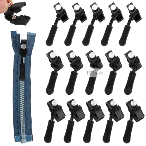 15 Stück Fix-Reißverschlusszieher, 3 Verschiedene Größen Sofortiger Reißverschluss Set Replacement Reißverschlussschieber-Reparatursatz Sliding Teeth Zipper Head für Jacket, Rucksack, Gepäck, Schlafsa 15 Stück Fix-Reißverschlusszieher, 3 Verschiedene Größen Sofortiger Reißverschluss Set Replacement Reißverschlussschieber-Reparatursatz Sliding Teeth Zipper Head für Jacket, Rucksack, Gepäck, Schlafsa von Crrynuo