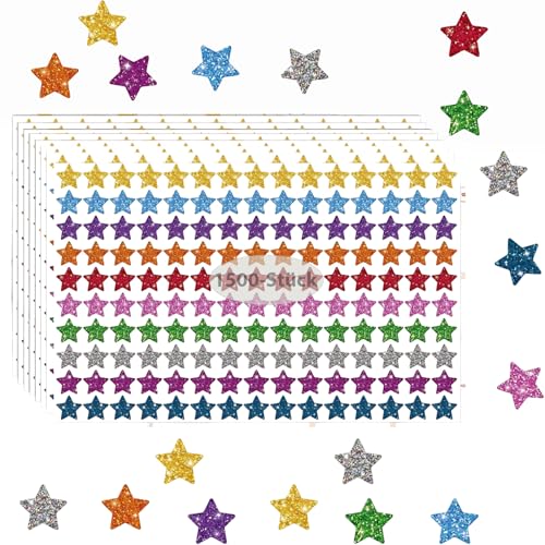 1500 Stück 10 Farben Star Sticker Sterne Aufkleber, 1cm Selbstklebend Dekorative Stern Aufkleber für Scrapbooking, Grußkarten, Geschenke, Basteln, Kalende DIY Scrapbooking Belohnungsdiagramm von Crrynuo