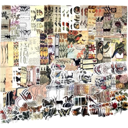 200 Stück Vintage Scrapbooking Sticke Set, 120 Blumen Pflanzen Bastelpapier 80 Washi Aufkleber Scrapbook,Bastelpapier Retro Dekorativ Sticker für Sammelalbum,DIY Fotoalbum,Tagebuch Notizbuch Fotoalbum 200 Stück Vintage Scrapbooking Sticke Set, 120 Blumen Pflanzen Bastelpapier 80 Washi Aufkleber Scrapbook,Bastelpapier Retro Dekorativ Sticker für Sammelalbum,DIY Fotoalbum,Tagebuch Notizbuch Fotoalbum von Crrynuo