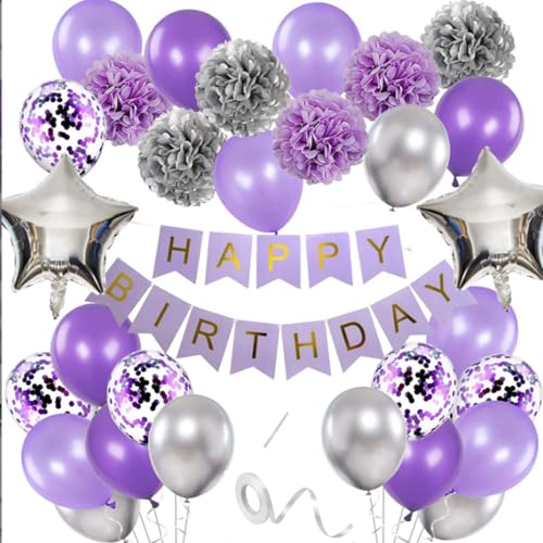 31 Stück violette Geburtstagsdekorationen, Happy Birthday-Banner, violettes Ballon-Set, Papier-Pompon-Ballon-Girlande, Lavendel-Party für Frauen und Mädchen, Geburtstag, Valentinstag, 31 Stück violette Geburtstagsdekorationen, Happy Birthday-Banner, violettes Ballon-Set, Papier-Pompon-Ballon-Girlande, Lavendel-Party für Frauen und Mädchen, Geburtstag, Valentinstag, von Crrynuo