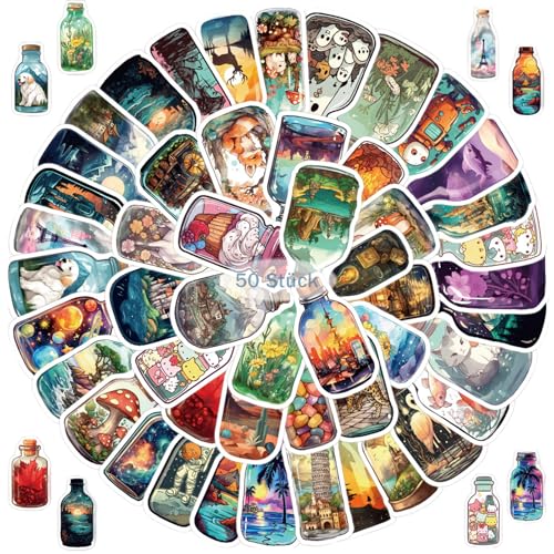 50 Stück Vintage Sticker Set, Wasserfeste Vinyl Welt in einer Flasche Aesthetic Graffiti Dekorative Aufkleber für Laptop Gepäck Skateboard Motorrad Helm Phone Journal Scrapbooking von Crrynuo