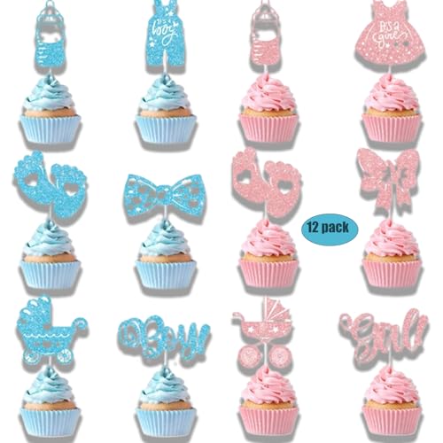 Cupcake-Topper für Jungen oder Mädchen, glitzernde Einteiler, Jumpsuit, Fußabdruck, Fliege, Cupcake für Babypartys, Geburtstagspartys, Dekorationen, 24 Stück Cupcake-Topper für Jungen oder Mädchen, glitzernde Einteiler, Jumpsuit, Fußabdruck, Fliege, Cupcake für Babypartys, Geburtstagspartys, Dekorationen, 24 Stück von Crrynuo