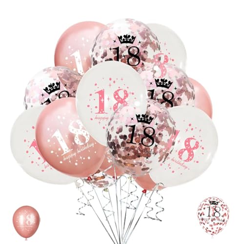Deko-Luftballons zum 18. Geburtstag, Roségold, "Happy 18th Birthday", Latex-Luftballons, Konfetti-Ballons, Partyzubehör zum 8. Geburtstag Deko-Luftballons zum 18. Geburtstag, Roségold, "Happy 18th Birthday", Latex-Luftballons, Konfetti-Ballons, Partyzubehör zum 8. Geburtstag von Crrynuo