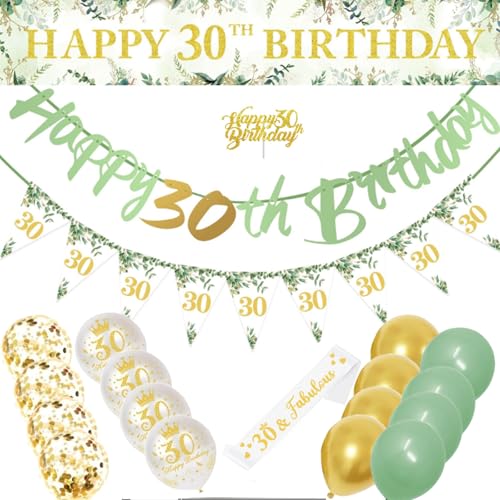 Dekoration zum 30. Geburtstag, 21 Stück, grün-goldene Dreiecksflagge und Konfetti-Party-Banner, Dekoration, Happy Girlande, Luftballons, für Damen, Herren, Mädchen, Baby, Geburtstag, Hochzeit, Dekoration zum 30. Geburtstag, 21 Stück, grün-goldene Dreiecksflagge und Konfetti-Party-Banner, Dekoration, Happy Girlande, Luftballons, für Damen, Herren, Mädchen, Baby, Geburtstag, Hochzeit, von Crrynuo