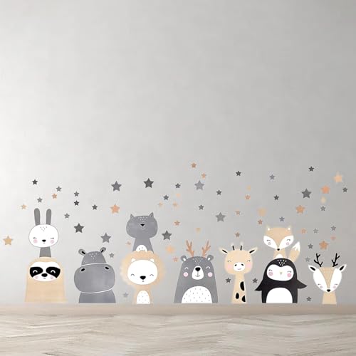 Dschungel Cartoon Tiere Wandtattoo, DIY Abnehmbar Kinderzimmer Deko Wandaufkleber Waldland Giraffe Löwe Set für Kinder, Babyzimmer Wohnzimmer Schlafzimmer Mädchen Jungen von Crrynuo