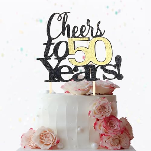 Kuchendekoration zum 50. Geburtstag, glitzernd, Schwarz und Gold, fabelhafte Party-Dekoration, 50 Jahre alt, Geburtstagsparty-Zubehör für Männer und Frauen, 1 Stück Kuchendekoration zum 50. Geburtstag, glitzernd, Schwarz und Gold, fabelhafte Party-Dekoration, 50 Jahre alt, Geburtstagsparty-Zubehör für Männer und Frauen, 1 Stück von Crrynuo
