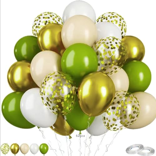 Latex-Luftballons in Grün und Gold, Weiß, Dunkelgrün, Smaragdgrün, Limettengrün, Chrom, Metallic, Grün und Weiß, Latex-Luftballons für Verlobung, Jahrestag, Brautschmuck, Hochzeit, Babyparty, 62 Stück Latex-Luftballons in Grün und Gold, Weiß, Dunkelgrün, Smaragdgrün, Limettengrün, Chrom, Metallic, Grün und Weiß, Latex-Luftballons für Verlobung, Jahrestag, Brautschmuck, Hochzeit, Babyparty, 62 Stück von Crrynuo