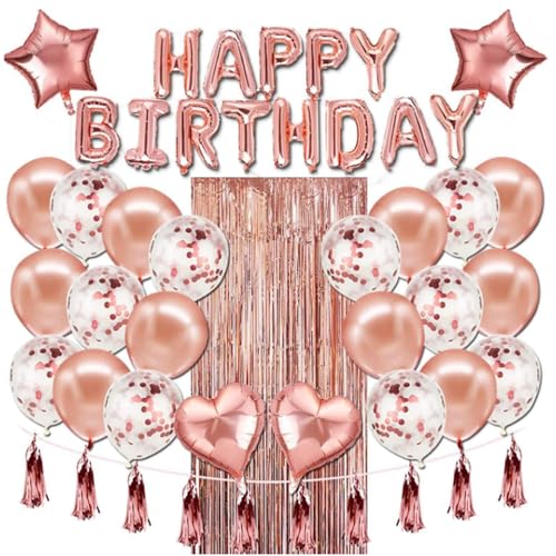 Rose Gold Geburtstag Party Dekorationen, 37 Stück Banner Herz Papier Latex Konfetti Kuchen Topper Folie Vorhang Junggesellenabschied Dekorationen Luftballons Happy Birthday Party Supplies Rose Gold Geburtstag Party Dekorationen, 37 Stück Banner Herz Papier Latex Konfetti Kuchen Topper Folie Vorhang Junggesellenabschied Dekorationen Luftballons Happy Birthday Party Supplies von Crrynuo