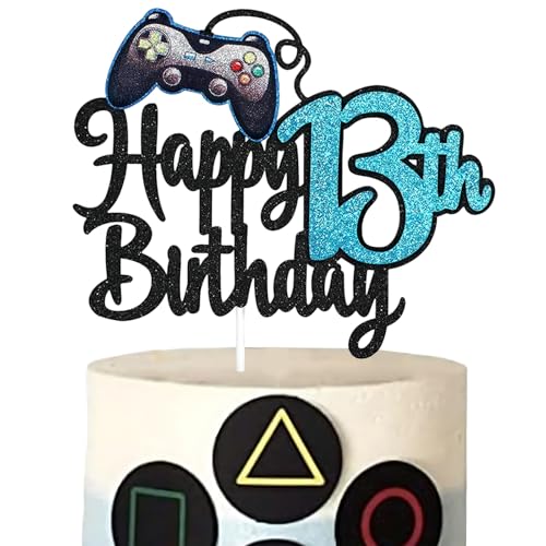 Tortenaufsatz "Happy 13th Birthday", 1 Packung mit Glitzer-Spiel-Thema, Kuchendekoration für Spiel-Themen, Geburtstagsparty, 13. Geburtstag, Fans, Partyzubehör, Blau Tortenaufsatz "Happy 13th Birthday", 1 Packung mit Glitzer-Spiel-Thema, Kuchendekoration für Spiel-Themen, Geburtstagsparty, 13. Geburtstag, Fans, Partyzubehör, Blau von Crrynuo