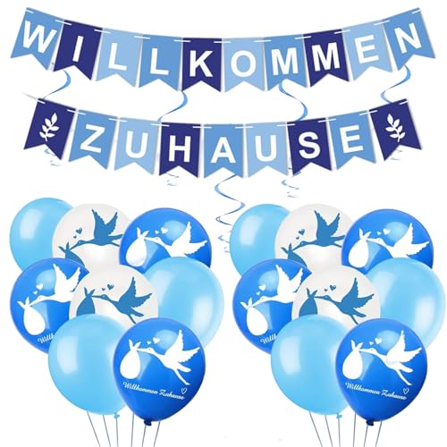Willkommen Zuhause Welcome Home Baby, 1 Satz Babyparty Deko Junge, Vormontiert Herzlich Willkommen Girlande,mit 6 Stück Storch zur Geburt,Dekoration für Baby- & Kleinkinderzimmer Home Willkommen Zuhause Welcome Home Baby, 1 Satz Babyparty Deko Junge, Vormontiert Herzlich Willkommen Girlande,mit 6 Stück Storch zur Geburt,Dekoration für Baby- & Kleinkinderzimmer Home von Crrynuo