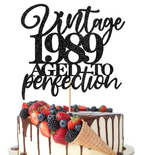 Crseniny Tortenaufsatz im Vintage-Stil von 1973, Aged To Perfection, schwarzer Glitzer, zum 50. Geburtstag, Party-Dekoration (1989) von Crseniny