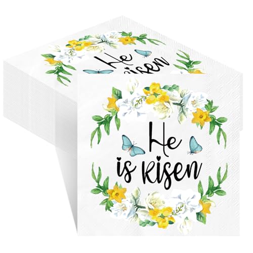 Crtiin Papierservietten mit Aufschrift "He Is Risen", 3-lagig, für Frühling, christliche Religion, Party, Dekoration, 100 Stück Crtiin Papierservietten mit Aufschrift "He Is Risen", 3-lagig, für Frühling, christliche Religion, Party, Dekoration, 100 Stück von Crtiin