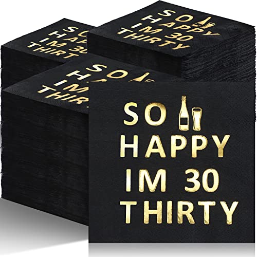 Servietten zum 30. Geburtstag, lustige Death to My 20s Dekorationen, schwarze Cocktail-Servietten, Geburtstagsdekorationen für Männer und Frauen, 25.4x25.4 cm (100, So Happy Im Thirty Stil) von Crtiin