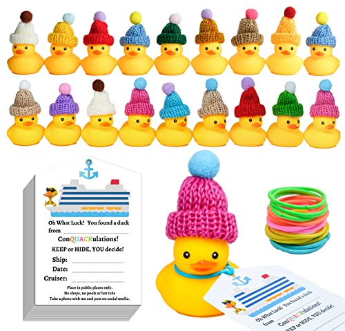 Ducks Tags for Cruising 60 Packungen Kit, 20 Rubber Ducks + 20 Ducks Tags + 20 Rubber Bands, ConQuackulations Keep or Hide Cruise Ducks Set for All Major Cruise Lines (Retangle) von CruiSeaU