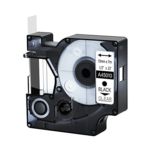 1x kompatibel mit DYMO D1 Etikettenband-Nachfüllarbeiten in 45010 S0720500 Schwarz auf klar, 12mm x 7 m Ersatz für DYMO LabelManager 160 210D 360D 420P 450D 500TS, LabelWriter 3M PL von Cruxer