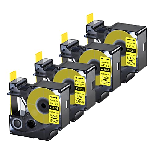 4 Stück industrielle Schrumpfschläuche für DYMO 18058 Etikettenband für Drahtkabel, 19 mm x 1,5 m, mit DYMO Rhino Pro 4200 5200 5000 6000 Industrial RhinoPro Label Makak. ers, Black on Gelb 4 Stück industrielle Schrumpfschläuche für DYMO 18058 Etikettenband für Drahtkabel, 19 mm x 1,5 m, mit DYMO Rhino Pro 4200 5200 5000 6000 Industrial RhinoPro Label Makak. ers, Black on Gelb von Cruxer