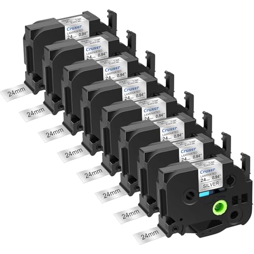 8er-Packung Kompatibel für P-touch TZe-951 TZe951 TZ-951 TZ951 24mm 0,94'' Laminierte Bänder Schwarz auf Silber, Schriftband Ersatz für PT-D600 D600VP P750W P900W P710BT 9600 H500LI Label Maker von Cruxer
