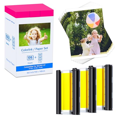 Compatible for Canon Selphy CP1500 CP1300 Fotopapier KP-108in papier und patrone 10x15 Photo Papier 3115B001(AA) for Selphy CP910 CP780 CP760 CP1000 CP1200 Printer, 108 Fotodrucker Paper 3 Patrone von Cruxer