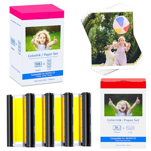 Compatible for Canon Selphy CP1500 CP1300 Fotopapier KP-108in papier und patrone 10x15 Photo Papier 3115B001(AA) for Selphy CP910 CP780 CP760 CP1000 CP1200 Printer, 144 Fotodrucker Paper 4 Patrone von Cruxer