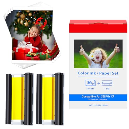 Compatible for Canon Selphy CP1500 CP1300 Fotopapier KP-36in papier und patrone 10x15 Photo Papier 3115B001(AA) for Selphy CP910 CP780 CP760 CP1000 CP1200 Printer, 36 Fotodrucker Paper 2 Patrone von Cruxer