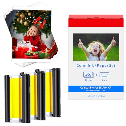 Compatible for Canon Selphy CP1500 CP1300 Fotopapier KP-36in papier und patrone 10x15 Photo Papier 3115B001(AA) for Selphy CP910 CP780 CP760 CP1000 CP1200 Printer, 36 Fotodrucker Paper 3 Patrone von Cruxer