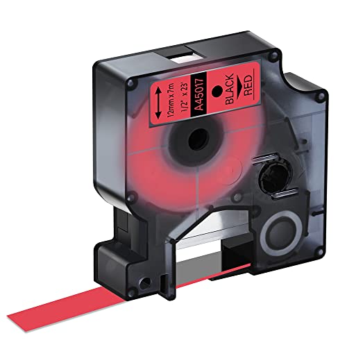 Cruxer 1 Packung schwarzes auf rotes Etikettenband, kompatibel mit DYMO D1 45017 12 mm 1/2 Zoll von Cruxer
