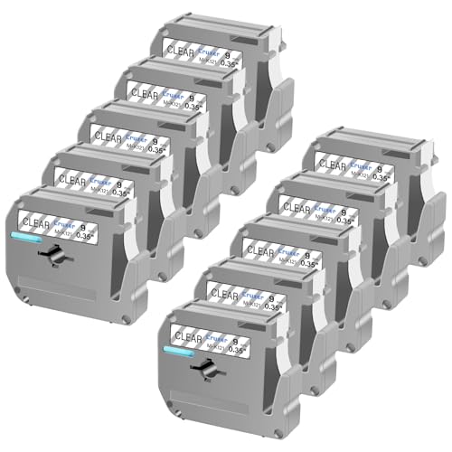Cruxer 10 Packung Ersatz für P Touch M-K121 MK121 M121 Schwarz auf Klar 9mm 0,35 3/8 M Klebeband Klar für Ptouch PT-M95 PT-80 PT-90 PT-70 PT-55 PT-65 PT-85 PT-45 PT-70BM PT-100 Etikettendrucker von Cruxer