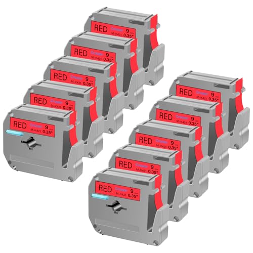 Cruxer 10 Packung Ersatz für P Touch M-K421 MK421 M421 Schwarz auf Rot 9mm 0,35 3/8 M Klebeband Rot für Ptouch PT-M95 PT-80 PT-90 PT-70 PT-55 PT-65 PT-85 PT-45 PT-70BM PT-100 Etikettendrucker von Cruxer