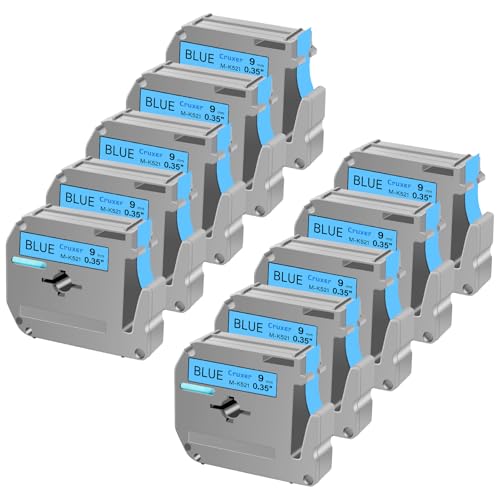 Cruxer 10 Packung Ersatz für P Touch M-K521 MK521 M521 Schwarz auf Blau 9mm 0,35 3/8 M Klebeband Blau für Ptouch PT-M95 PT-80 PT-90 PT-70 PT-55 PT-65 PT-85 PT-45 PT-70BM PT-100 Etikettendrucker von Cruxer