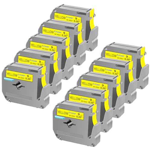 Cruxer 10 Packung Ersatz für P Touch M-K621 MK621 M621 Schwarz auf Gelb 9mm 0,35 3/8 M Klebeband Gelb für Ptouch PT-M95 PT-80 PT-90 PT-70 PT-55 PT-65 PT-85 PT-45 PT-70BM PT-100 Etikettendrucker von Cruxer