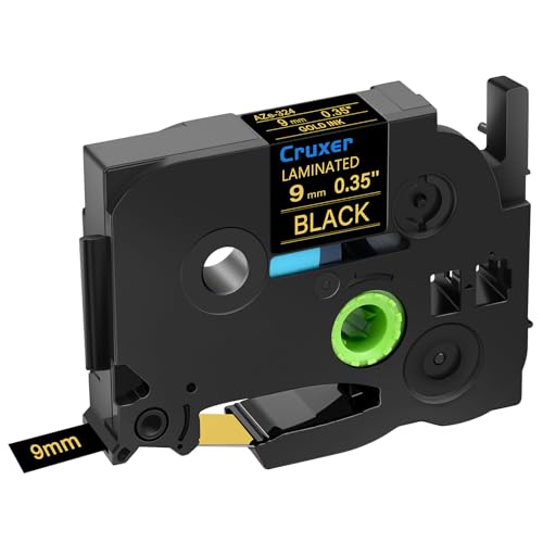 Cruxer 100er-Packung Kompatibel für P-touch TZe-324 TZe324 TZ-324 TZ324 9mm 0,35'' Laminierte Bänder Gold auf Schwarz, Schriftband Ersatz für PT-D200 PT-D210 PT-D400 PT-D450 D600 H100 1230PC Maker von Cruxer