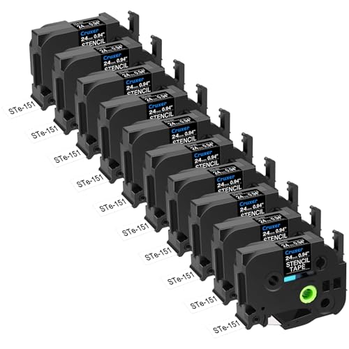 Cruxer 10er-Packung Ersatz für P-touch STe-151 ST-151 STe151 Elektrochemisches Ätzetiketten-Schablonen-Metallband 24 mm 0,94 Zoll 3M für Ptouch PT-D600 E500 E550W H500LI P700 P750W P750WVP Drucker von Cruxer