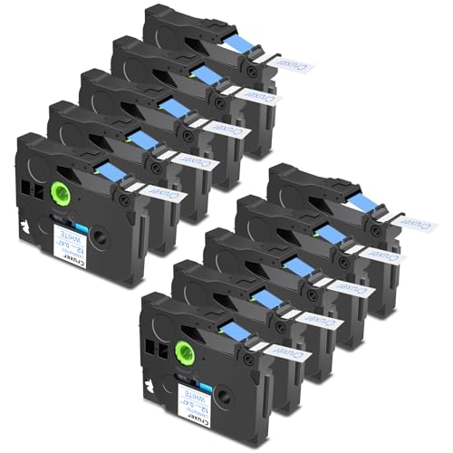 Cruxer 10er-Packung Kompatibel für Brother P-touch TZe-233 White Laminierte Bänder，Blaue auf Weiß 0,47'' 12mm x 8m Schriftband Ersatz für Brother PT-H100R PT-200 PT-H105 PT-H110 PT-D410 PT-E110VP von Cruxer