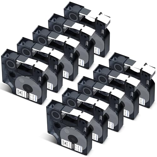 Cruxer 10er-Packung Kompatibel für Dymo IND 18444 S0718600 A18444 Vinyl Etikettenband，Schwarz auf Weiß 12mm x 5.5m Ersatz für Dymo Rhino 1000 4200 6000 LabelWriter 450 Duo ILP 219 3M PL150 3M PL300 von Cruxer